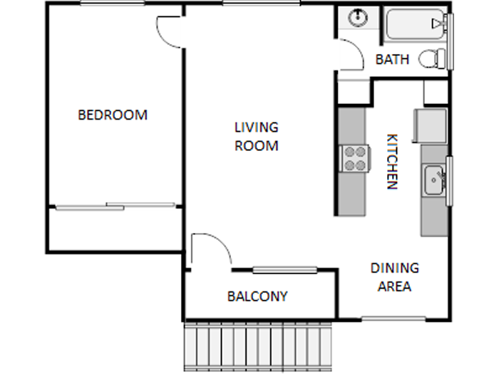 Floor plan for 1 bed, 1 bath, 560 sqft